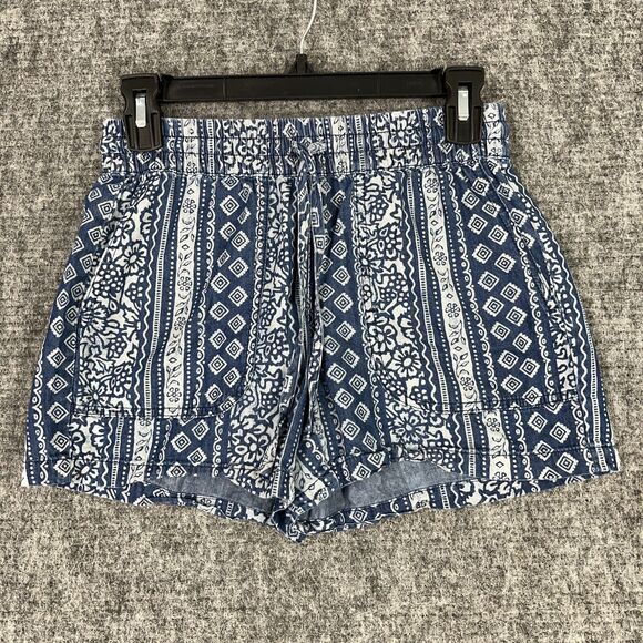 CALVIN KLEIN‎ SHORTS WOMENS 0 BLUE CHINO DRAWSTRING ELASTIC-WAIST POCKETS LOUNGE - Picture 1 of 10